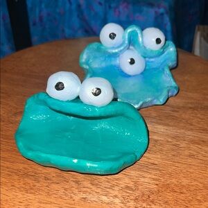 Handcrafted monster Blue and Green Clay Dishes